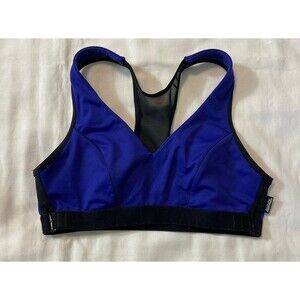 Sports Bra Purple Black  Sz 34B Meshed Keyhole Back Unpadded Shock Absorber